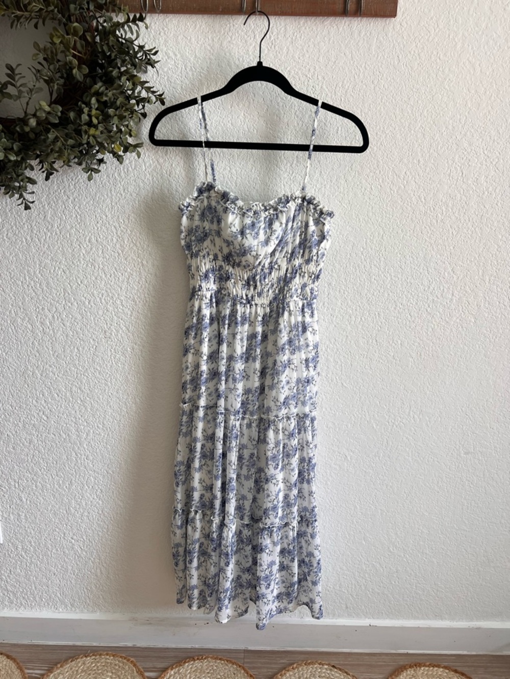 Trixxi White Midi Dress with Blue Floral Print